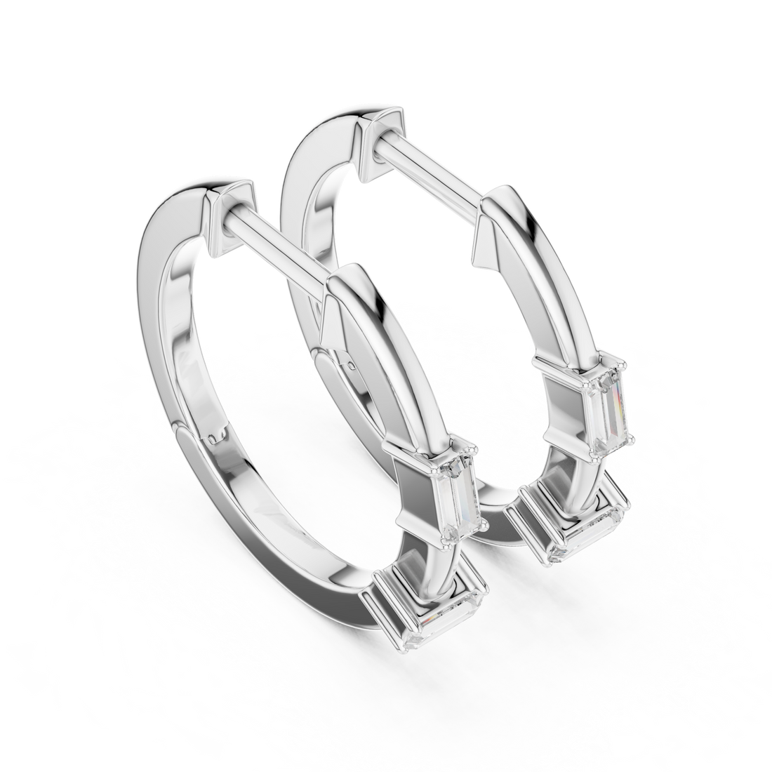Baguette-Cut Diamond Huggie Hoop Earrings with Sleek Linear Brilliance