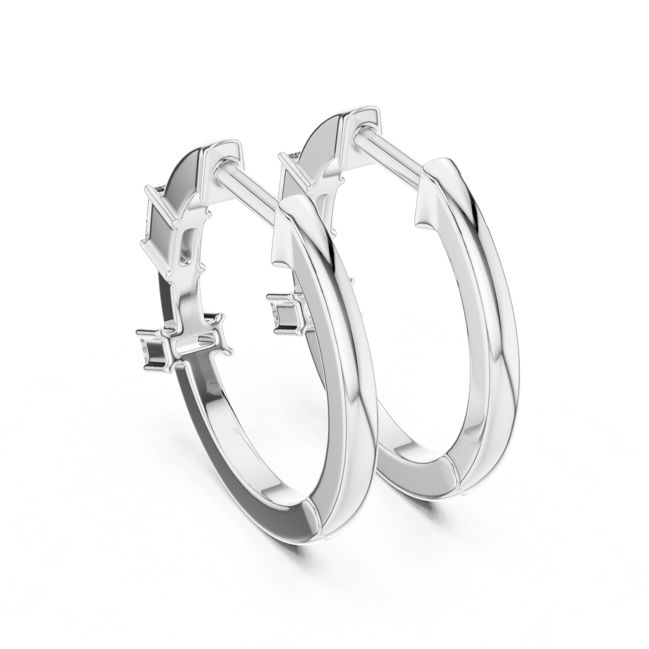 Baguette-Cut Diamond Huggie Hoop Earrings with Sleek Linear Brilliance