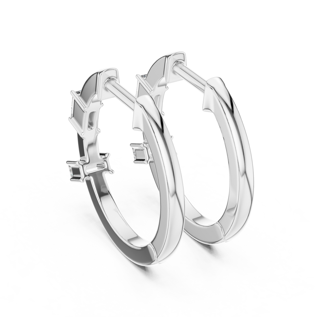Baguette-Cut Diamond Huggie Hoop Earrings with Sleek Linear Brilliance