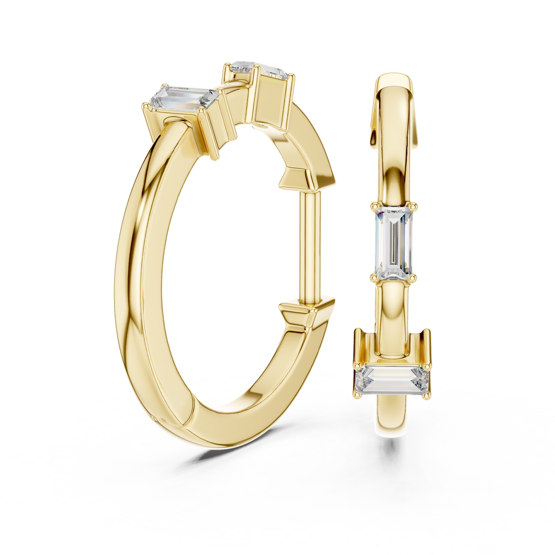 Baguette-Cut Diamond Huggie Hoop Earrings with Sleek Linear Brilliance