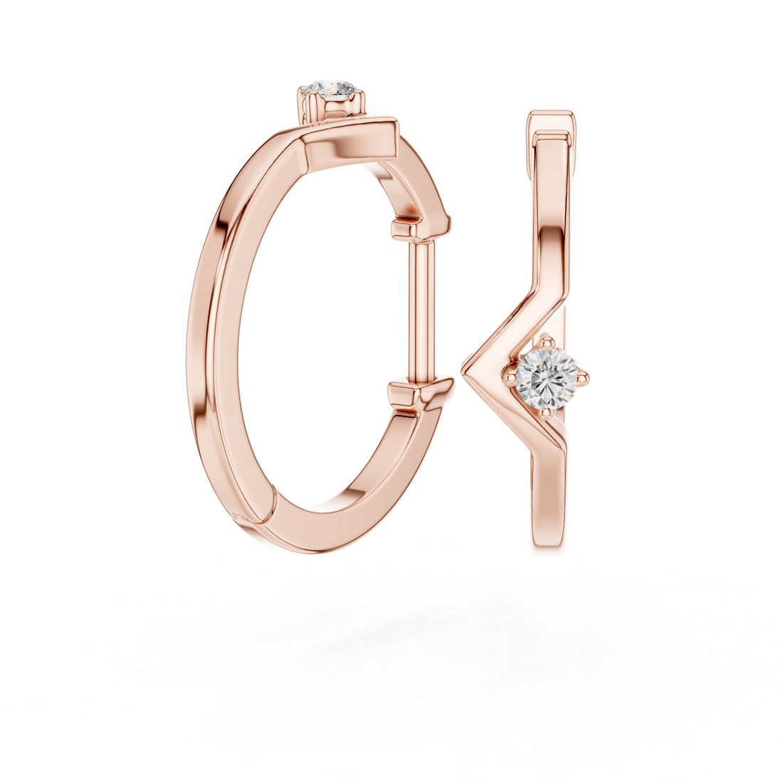 Modern Zigzag Round Brilliant Diamond Huggie Earrings