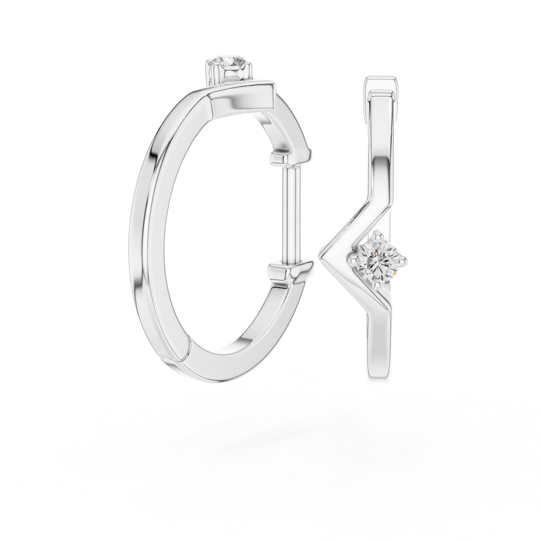 Modern Zigzag Round Brilliant Diamond Huggie Earrings