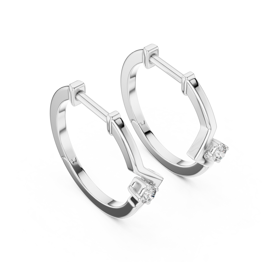 Modern Zigzag Round Brilliant Diamond Huggie Earrings