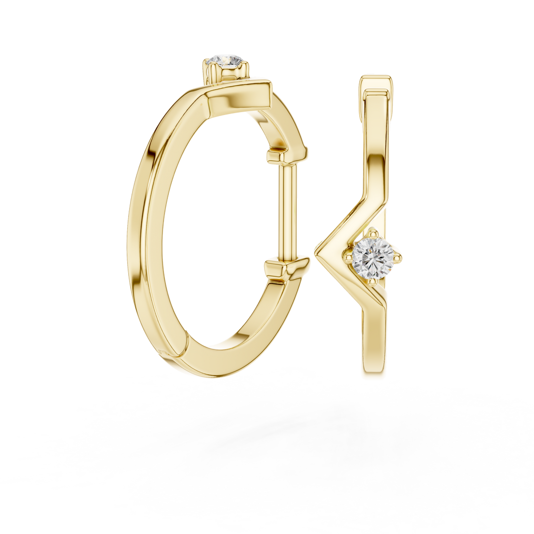 Modern Zigzag Round Brilliant Diamond Huggie Earrings