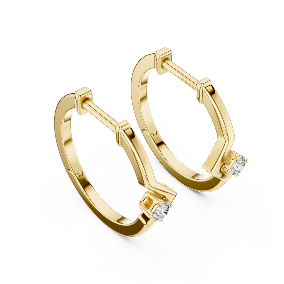 Modern Zigzag Round Brilliant Diamond Huggie Earrings
