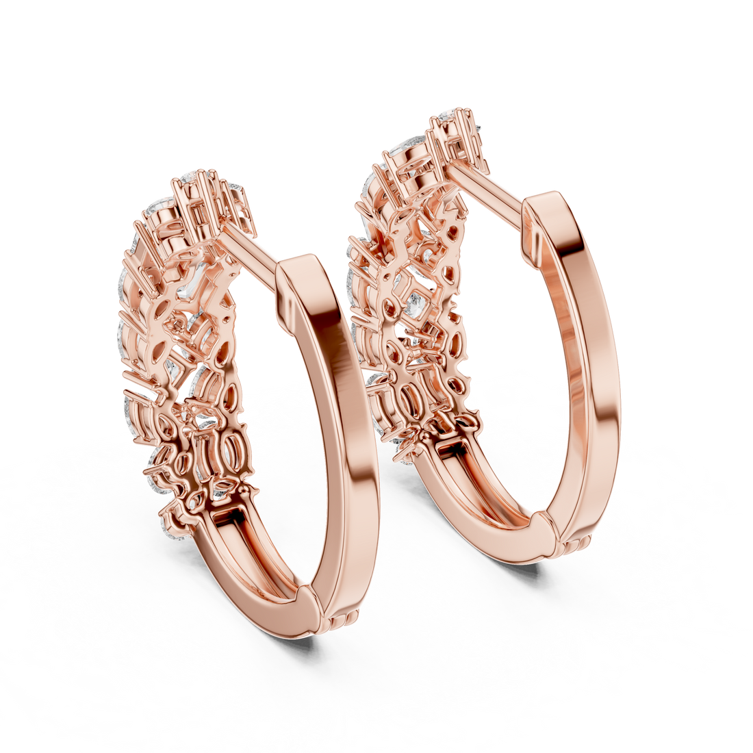 Emerald, Princess and Pear Cut Diamond Cluster Hoop Earrings