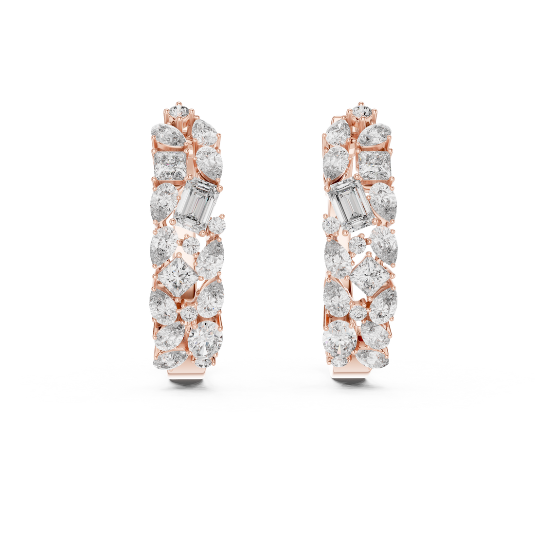 Emerald, Princess and Pear Cut Diamond Cluster Hoop Earrings