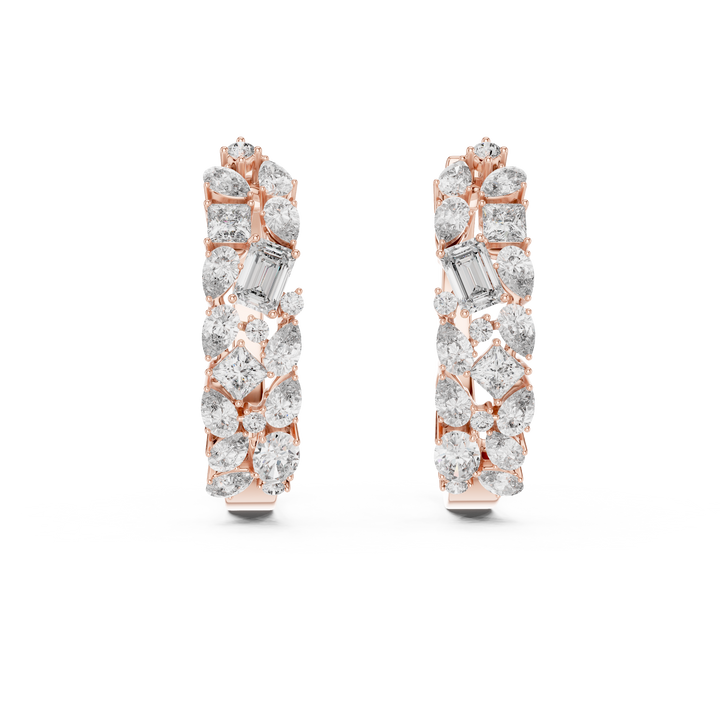 Emerald, Princess and Pear Cut Diamond Cluster Hoop Earrings