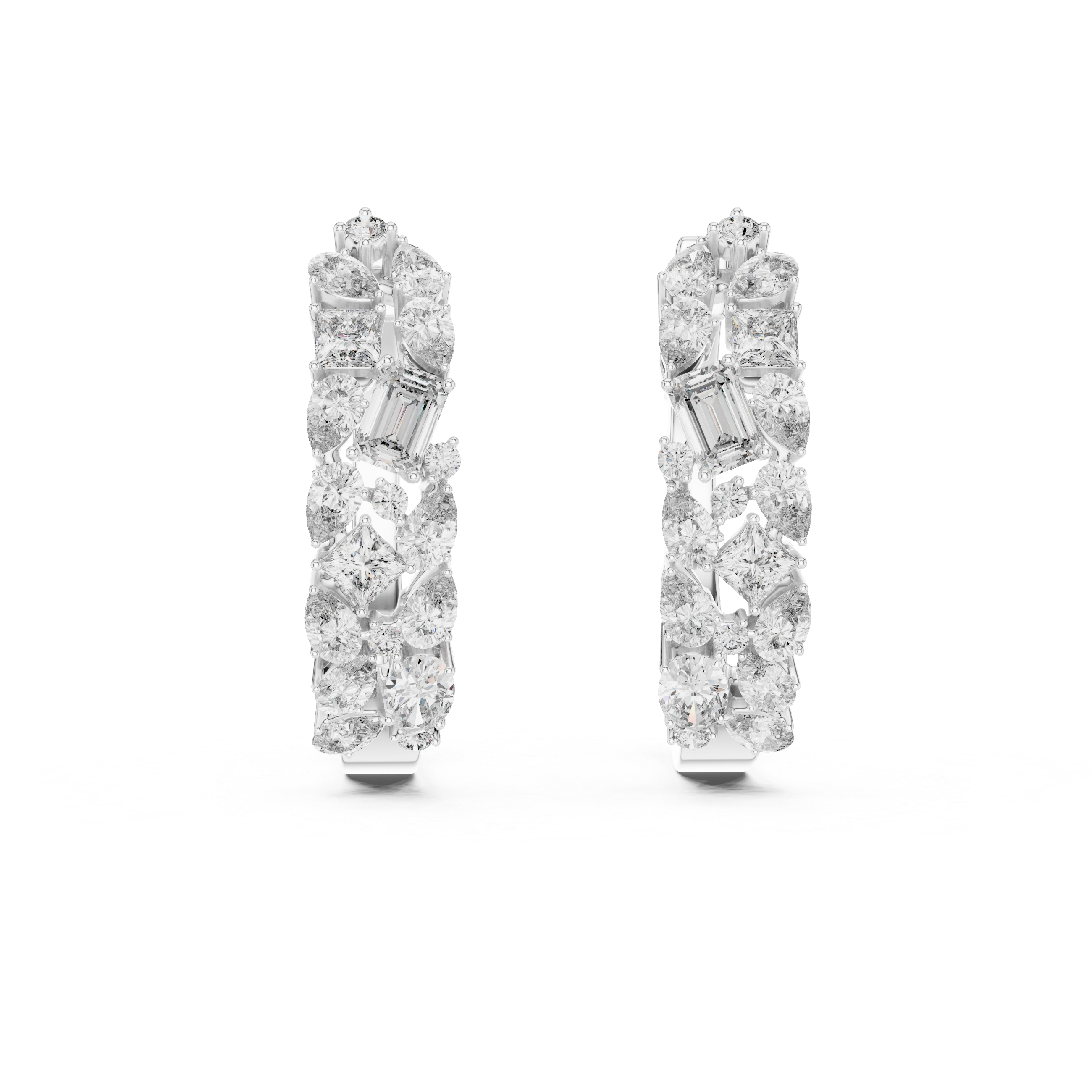 Emerald, Princess and Pear Cut Diamond Cluster Hoop Earrings