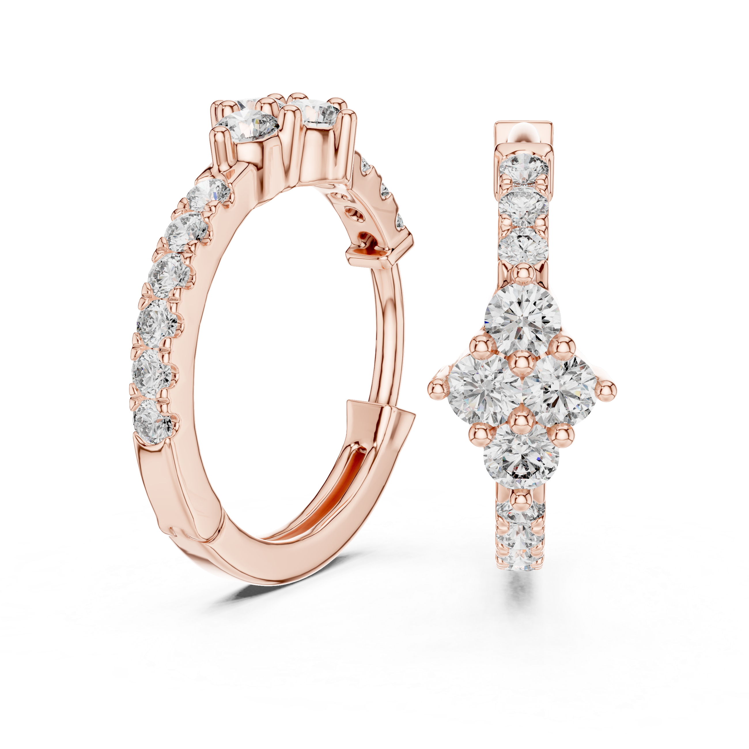 Round Brilliant Diamond Cluster Huggie Hoop Earrings with Pavé Accents
