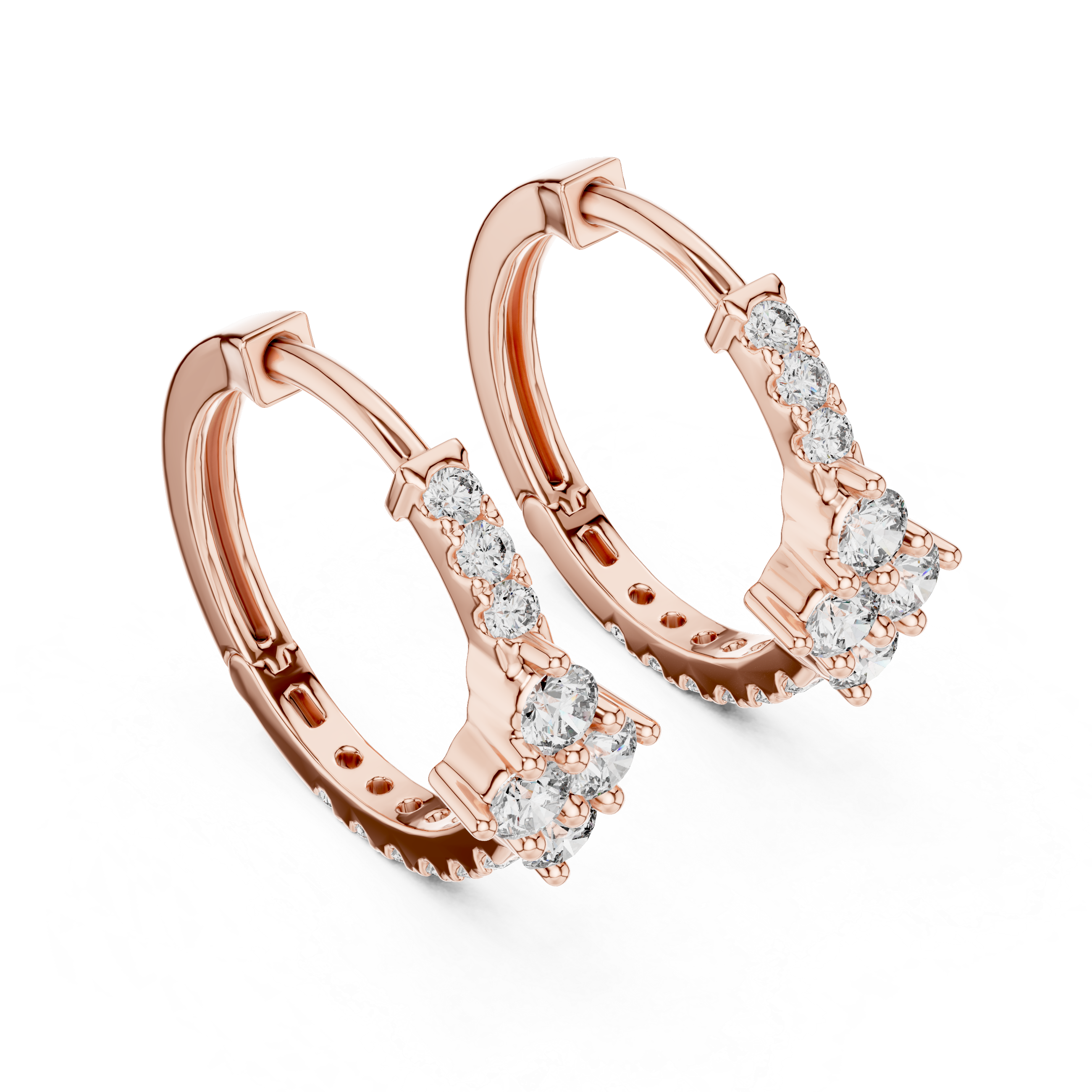 Round Brilliant Diamond Cluster Huggie Hoop Earrings with Pavé Accents