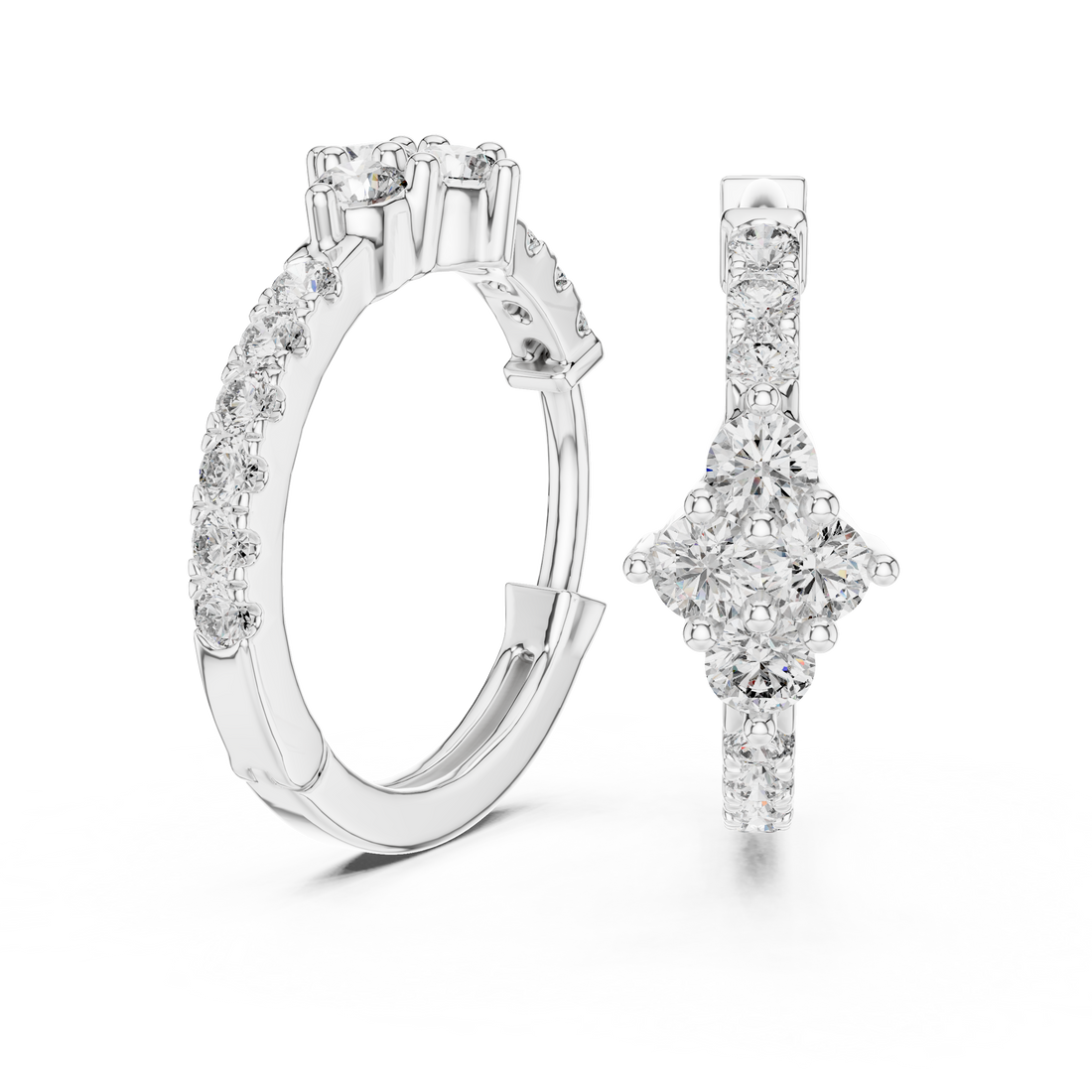 Round Brilliant Diamond Cluster Huggie Hoop Earrings with Pavé Accents