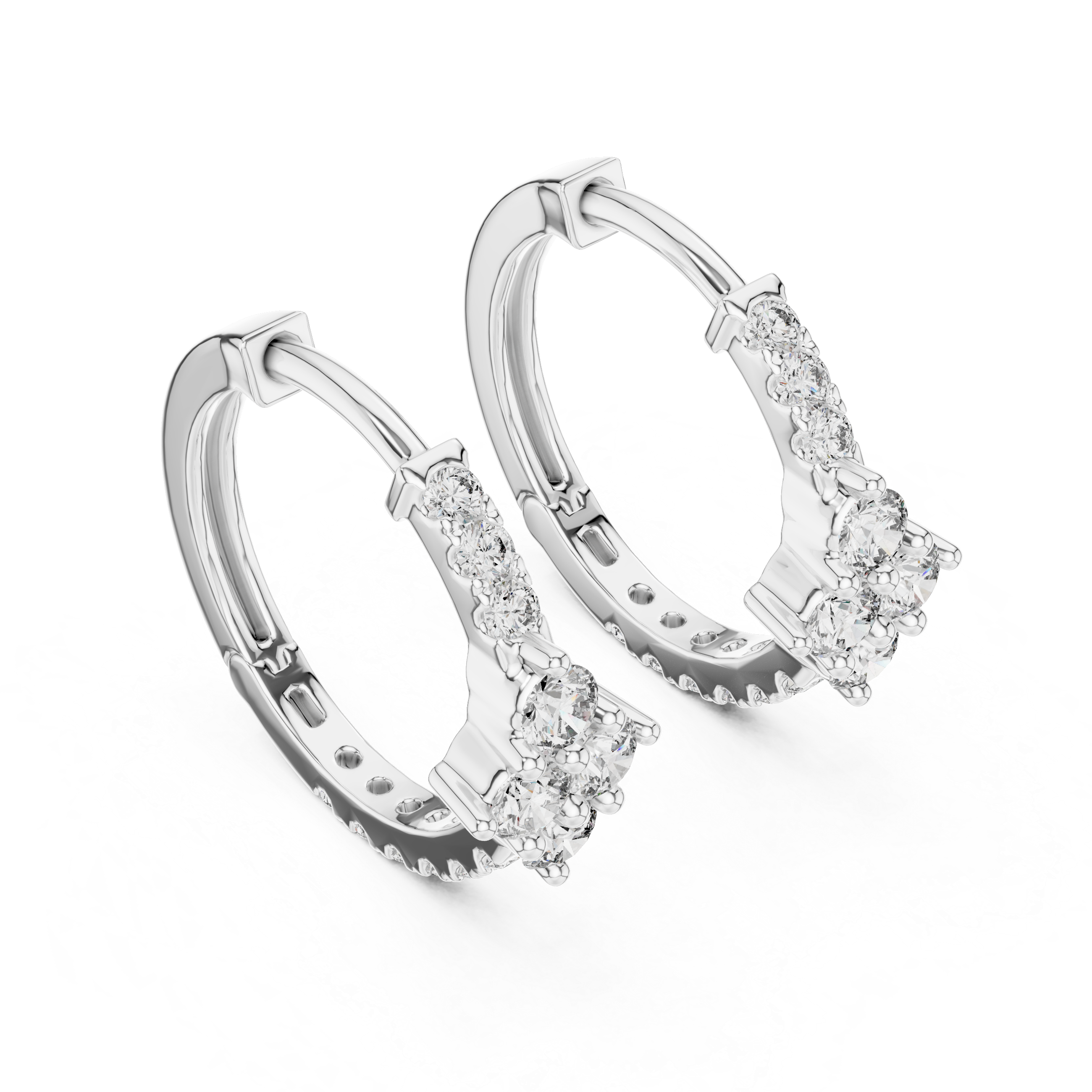 Round Brilliant Diamond Cluster Huggie Hoop Earrings with Pavé Accents