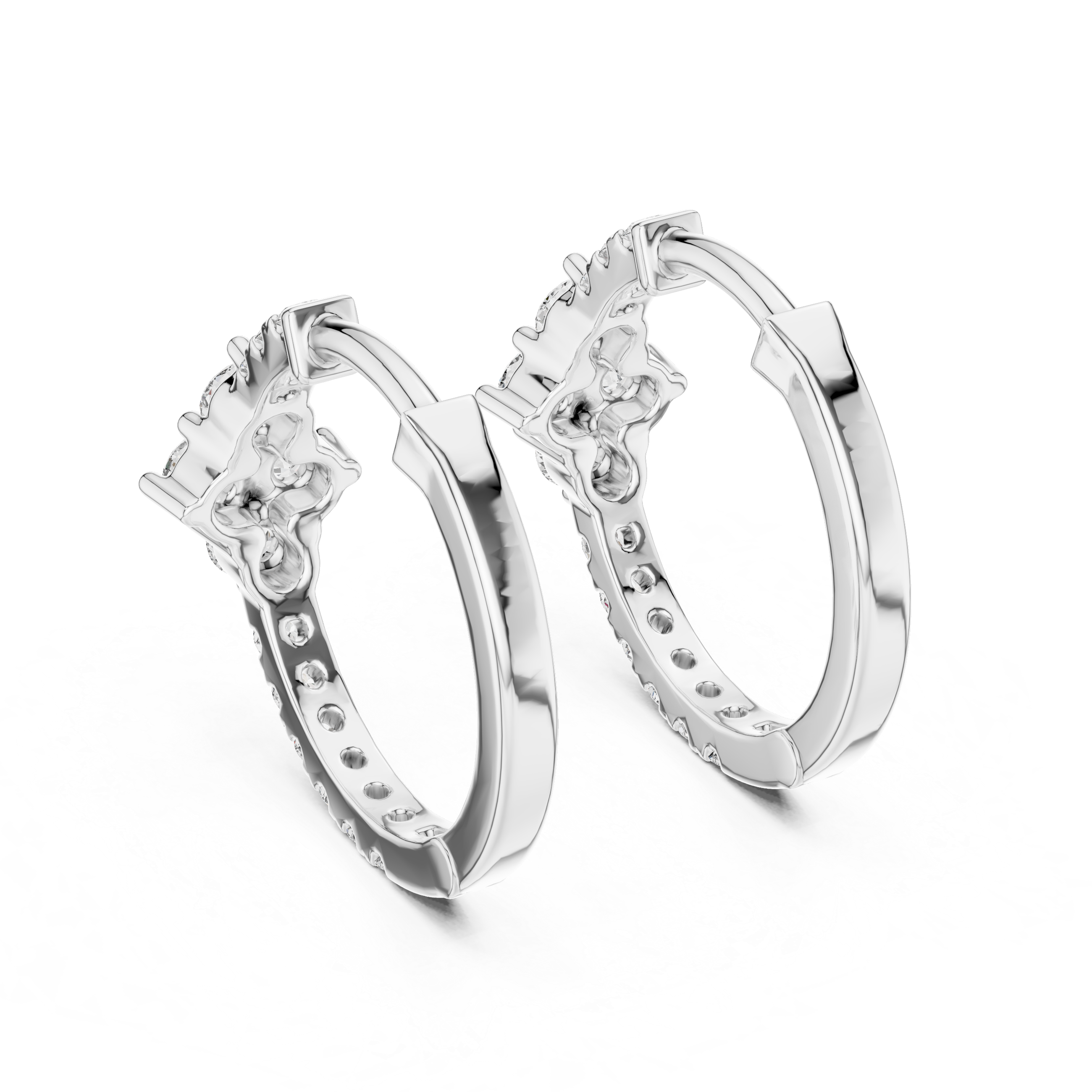 Round Brilliant Diamond Cluster Huggie Hoop Earrings with Pavé Accents