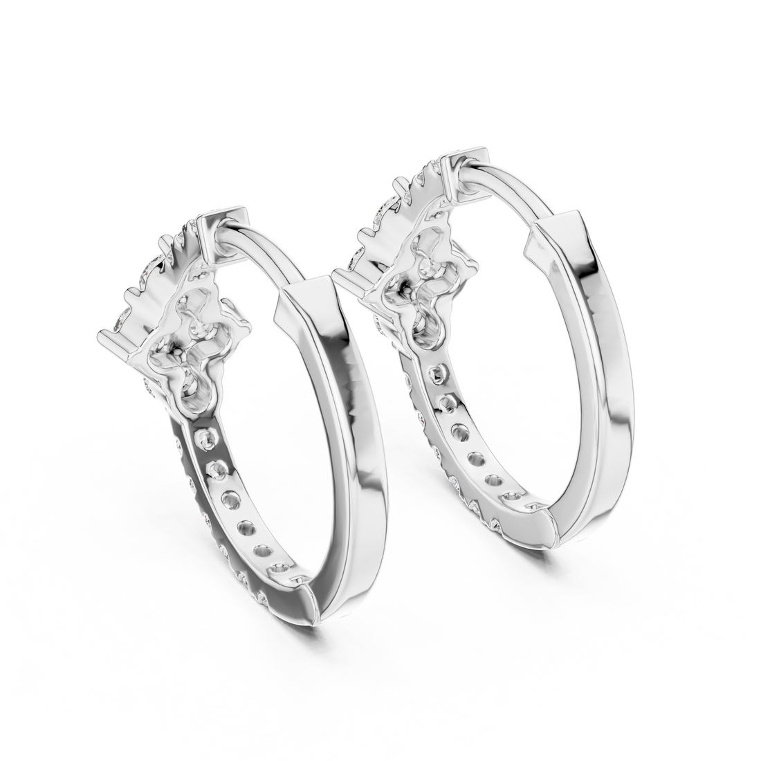 Round Brilliant Diamond Cluster Huggie Hoop Earrings with Pavé Accents
