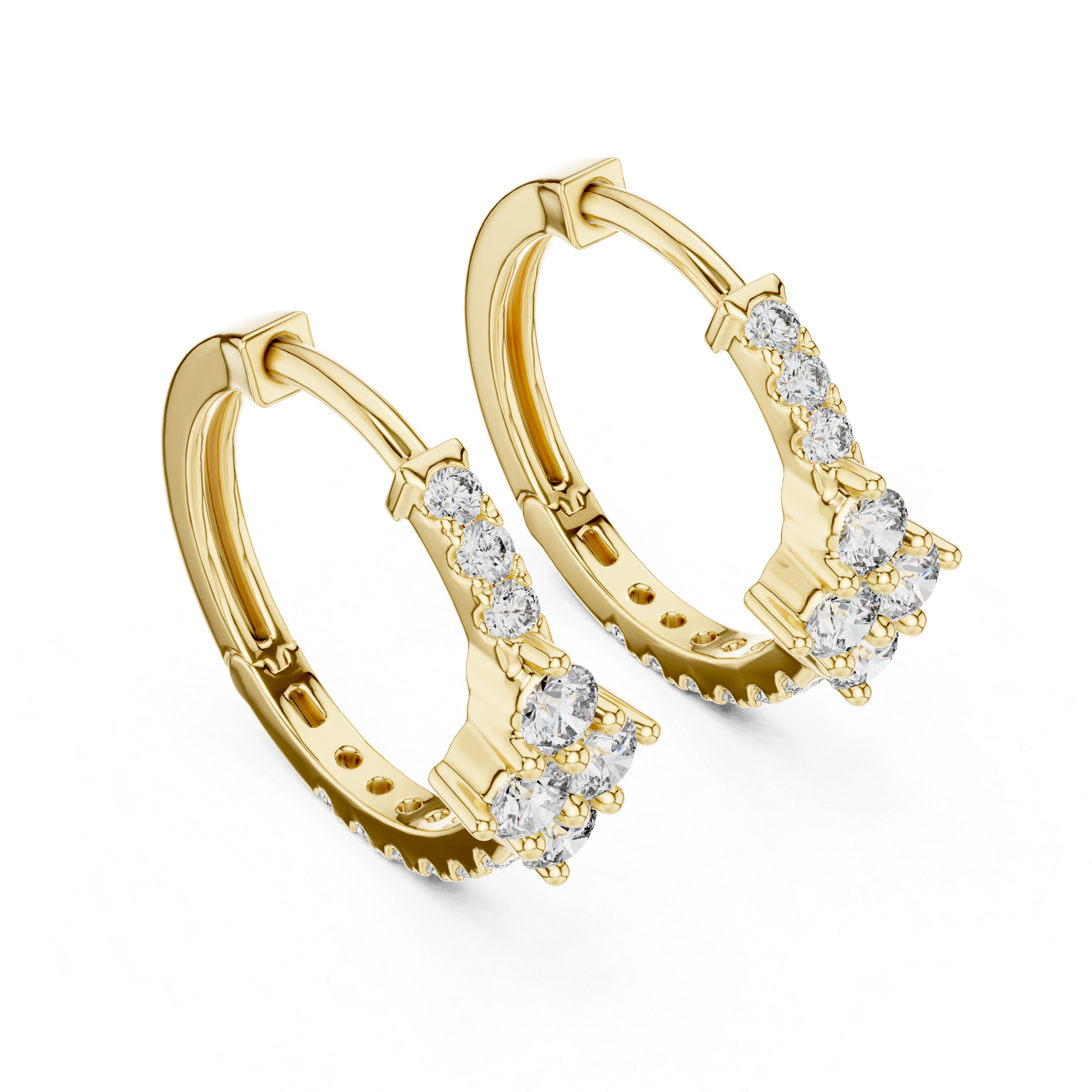 Round Brilliant Diamond Cluster Huggie Hoop Earrings with Pavé Accents