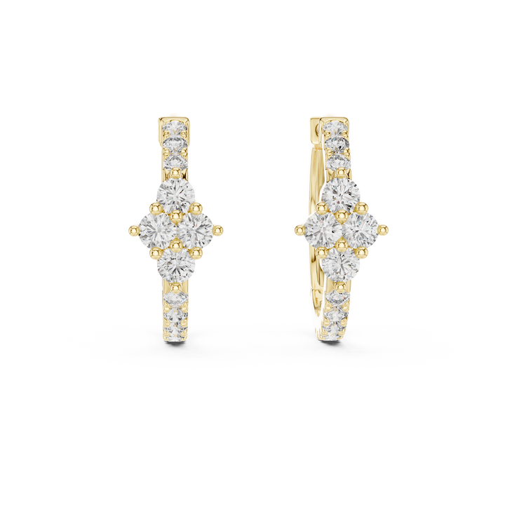 Round Brilliant Diamond Cluster Huggie Hoop Earrings with Pavé Accents