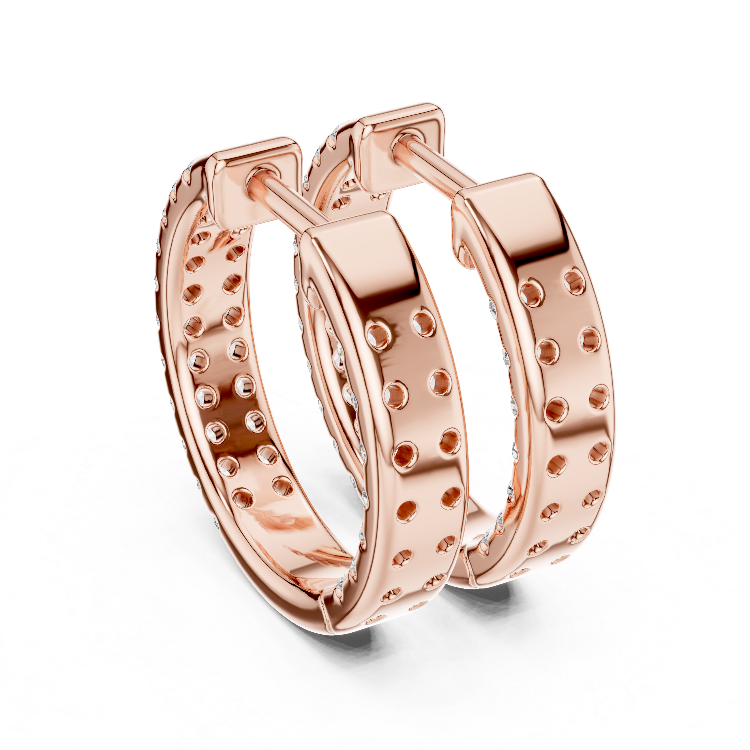 Round Brilliant Diamond Triple Row Pavé Huggie Hoop Earrings with Full Coverage Sparkle