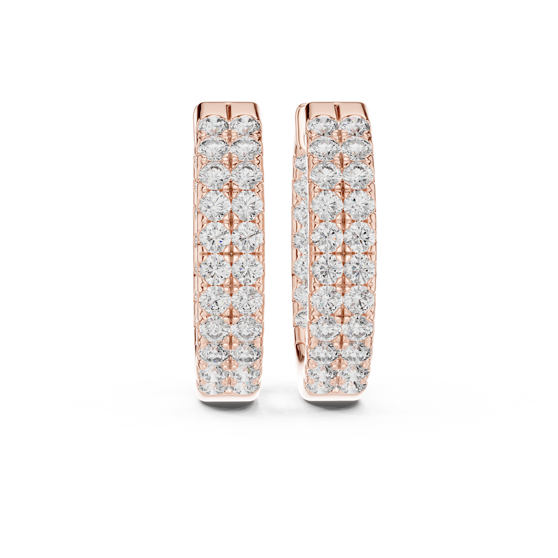 Round Brilliant Diamond Triple Row Pavé Huggie Hoop Earrings with Full Coverage Sparkle