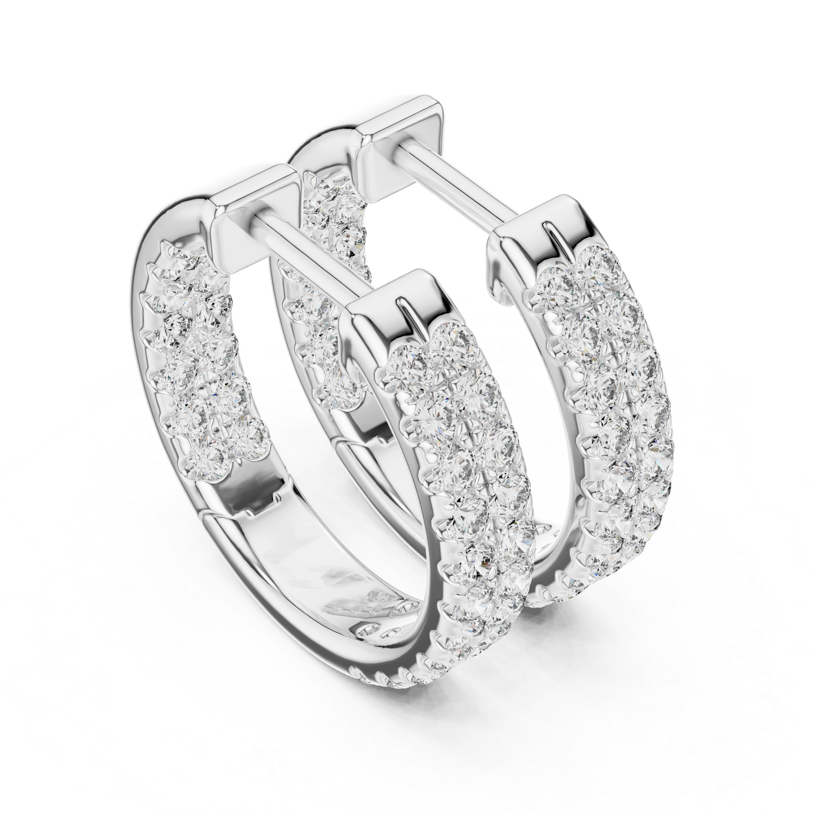 Round Brilliant Diamond Triple Row Pavé Huggie Hoop Earrings with Full Coverage Sparkle