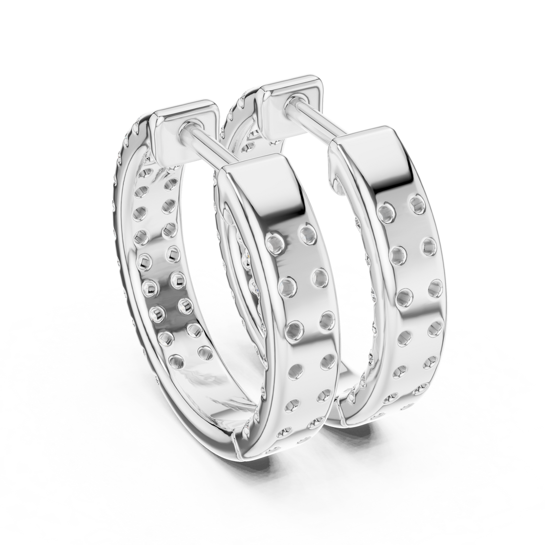 Round Brilliant Diamond Triple Row Pavé Huggie Hoop Earrings with Full Coverage Sparkle