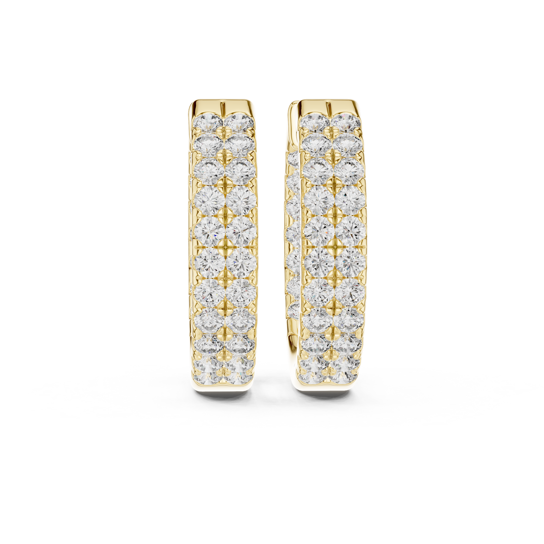 Round Brilliant Diamond Triple Row Pavé Huggie Hoop Earrings with Full Coverage Sparkle