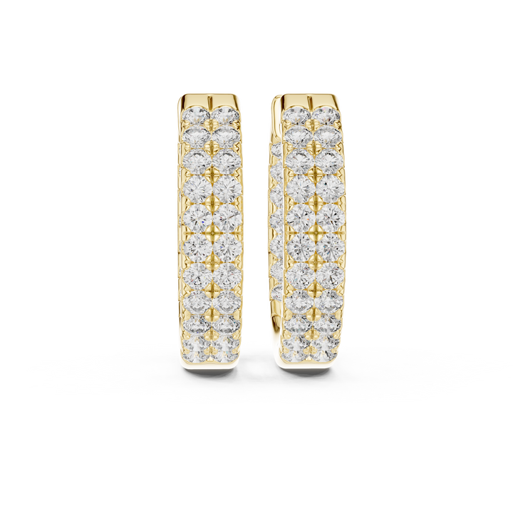 Round Brilliant Diamond Triple Row Pavé Huggie Hoop Earrings with Full Coverage Sparkle