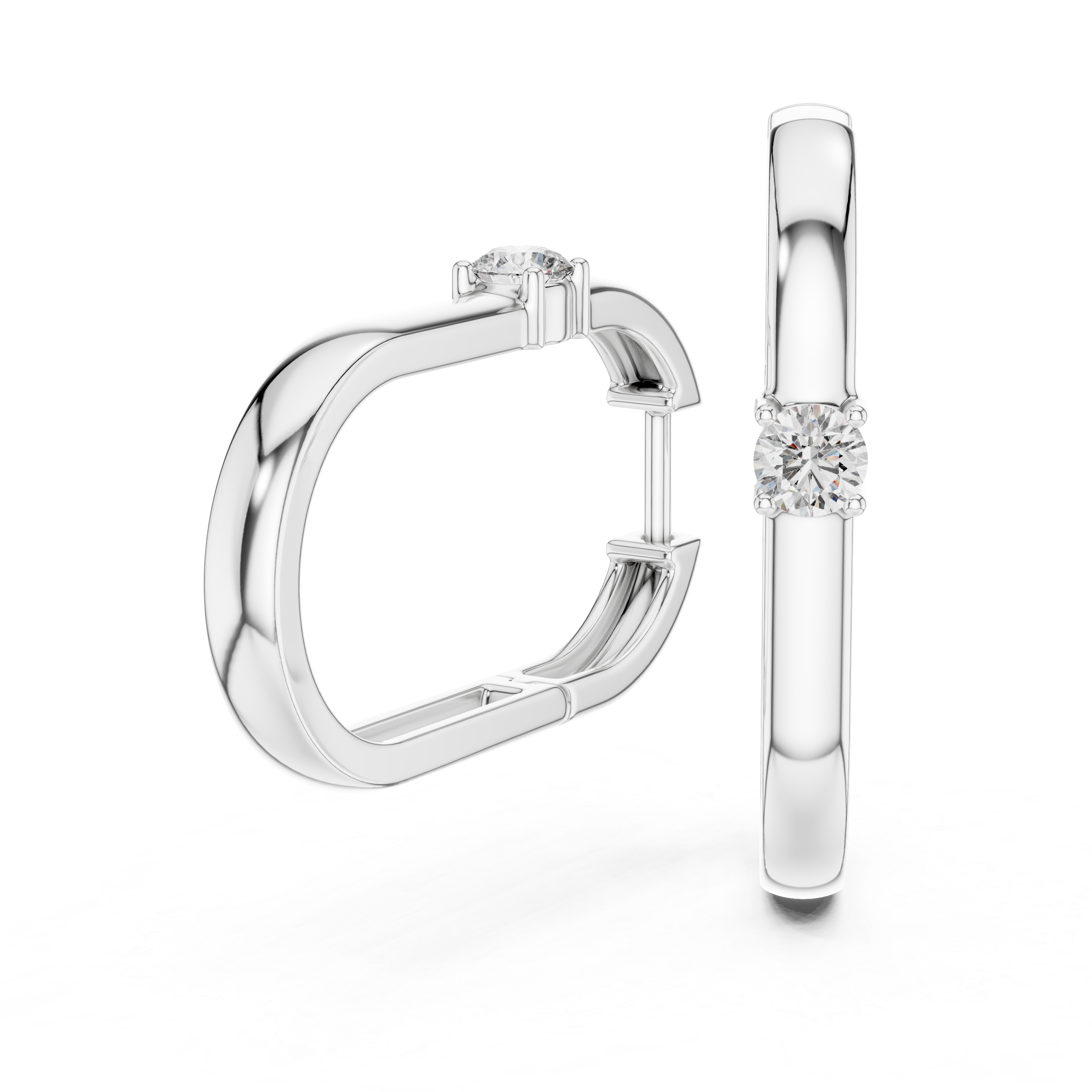 Round Brilliant Solitaire Diamond Huggie Hoop Earrings