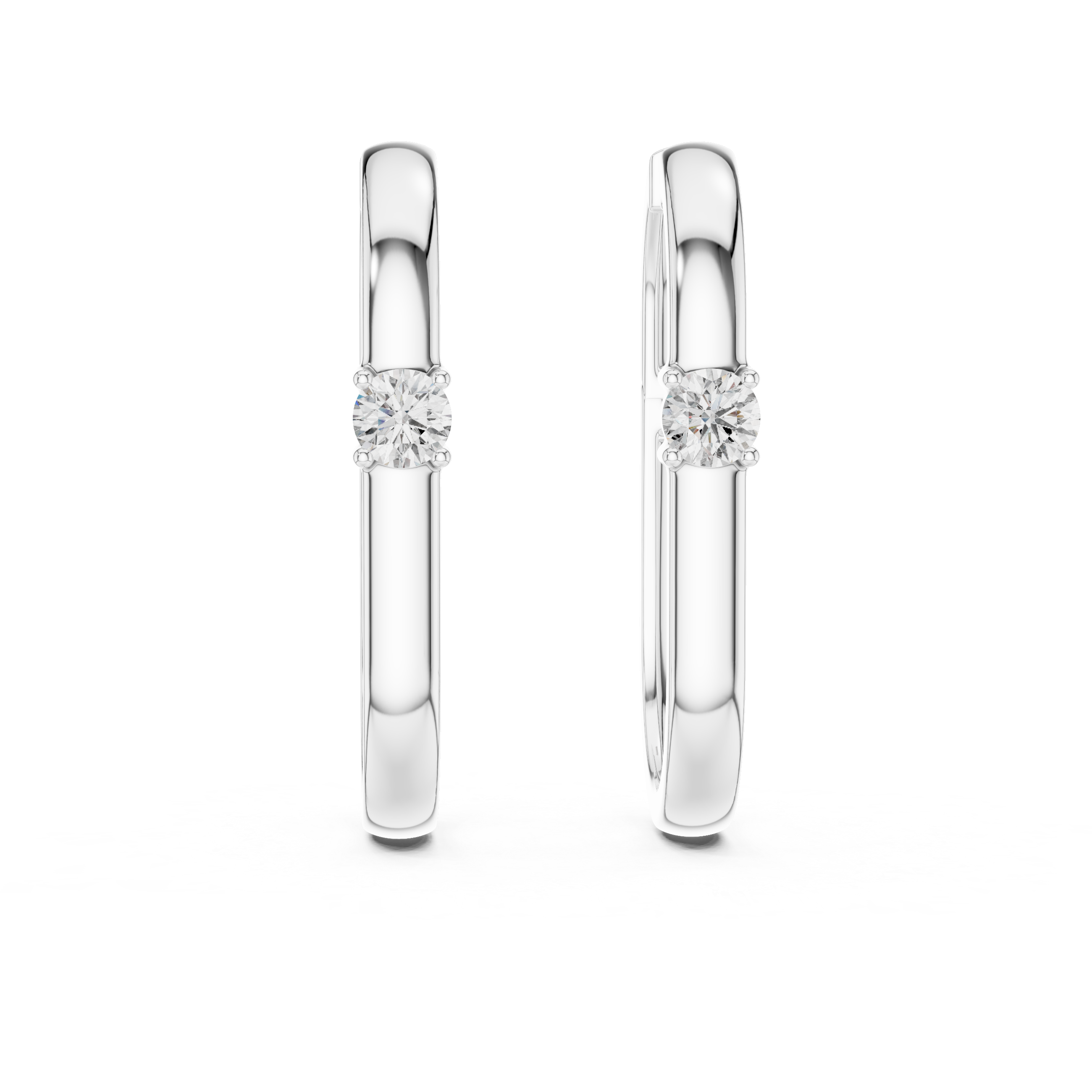 Round Brilliant Solitaire Diamond Huggie Hoop Earrings