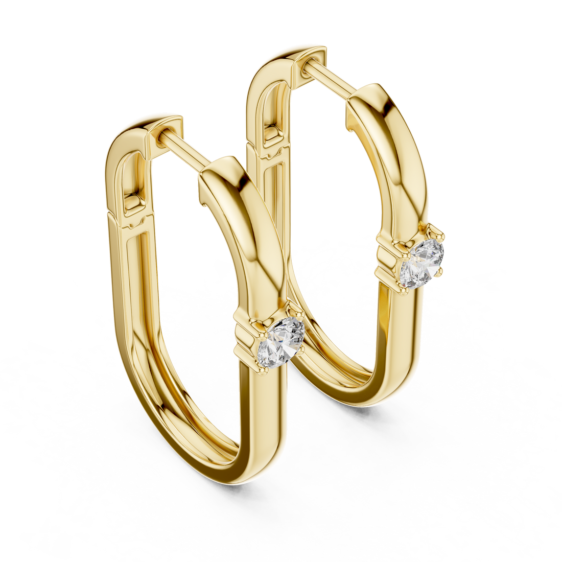 Round Brilliant Solitaire Diamond Huggie Hoop Earrings