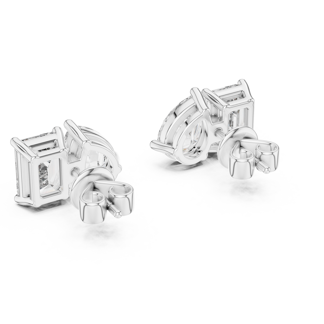 Emerald and Pear Cut Diamond Front Back Stud Earrings