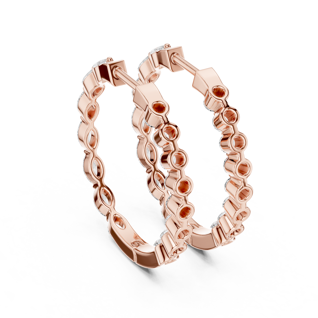 Marquise and Round Diamond Alternating Huggie Hoop Earrings