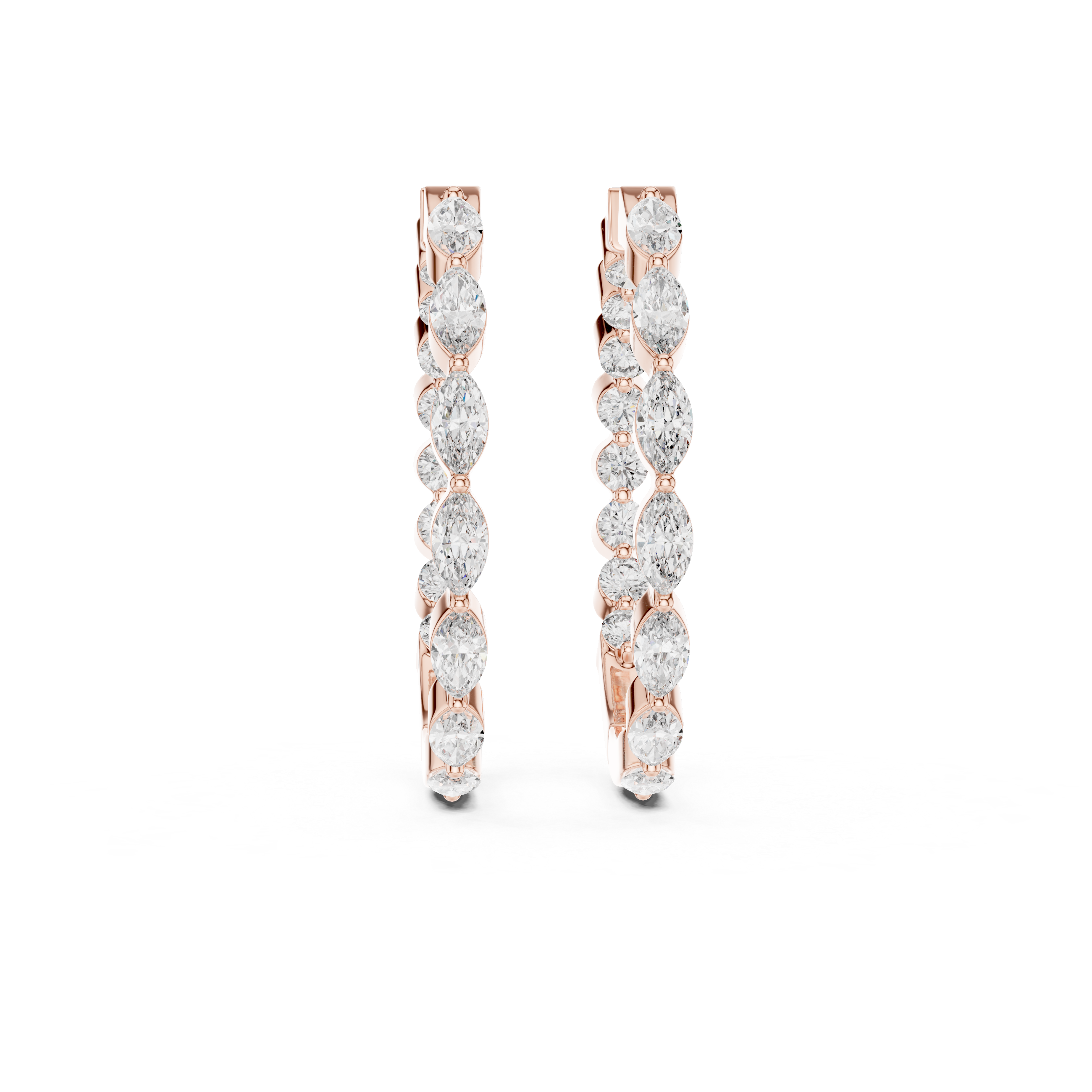 Marquise and Round Diamond Alternating Huggie Hoop Earrings