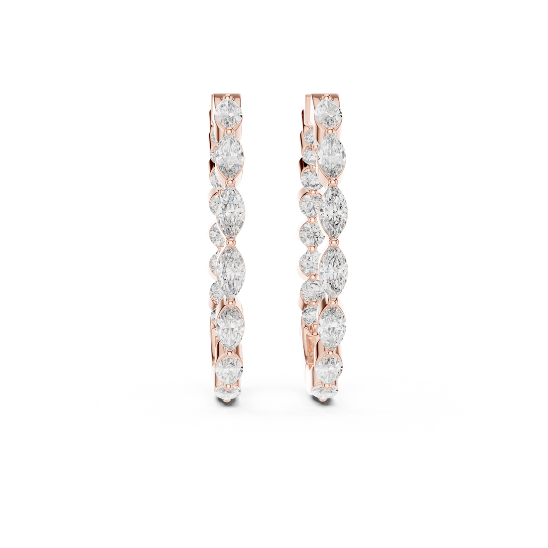 Marquise and Round Diamond Alternating Huggie Hoop Earrings