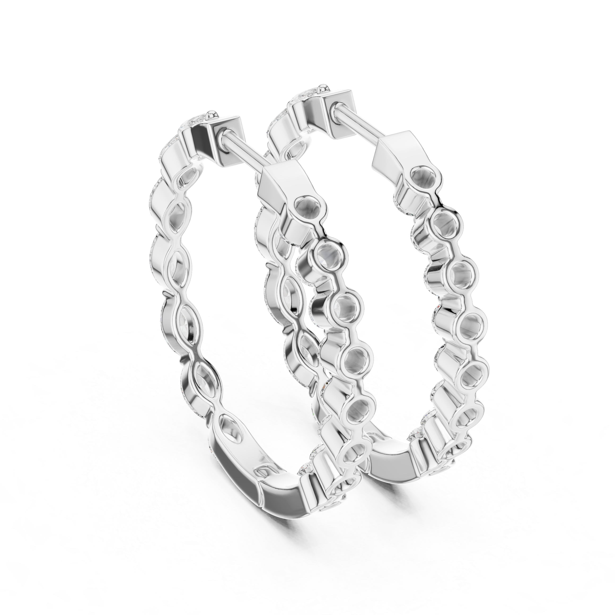 Marquise and Round Diamond Alternating Huggie Hoop Earrings