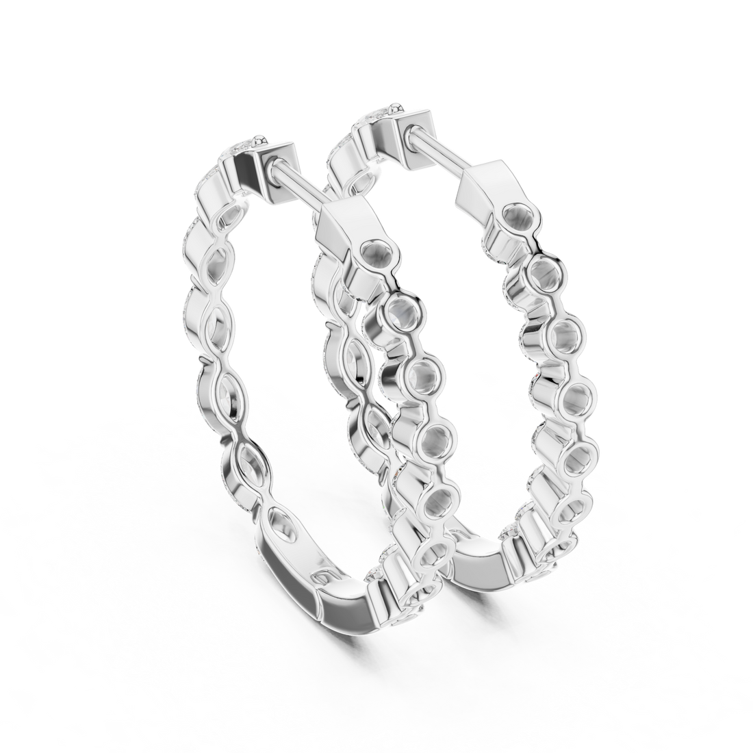 Marquise and Round Diamond Alternating Huggie Hoop Earrings