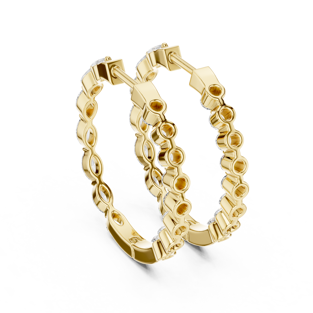 Marquise and Round Diamond Alternating Huggie Hoop Earrings