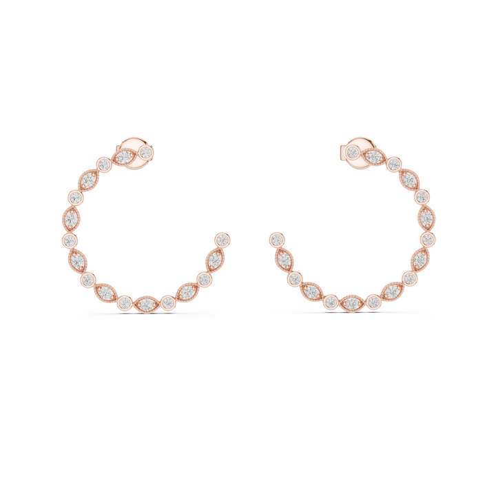Alternating Marquise and Round Diamond Open Hoop Earrings
