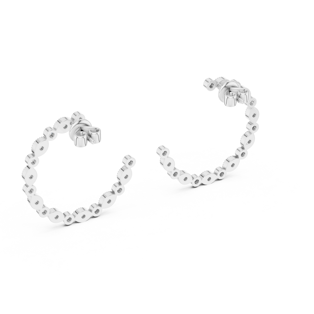 Alternating Marquise and Round Diamond Open Hoop Earrings