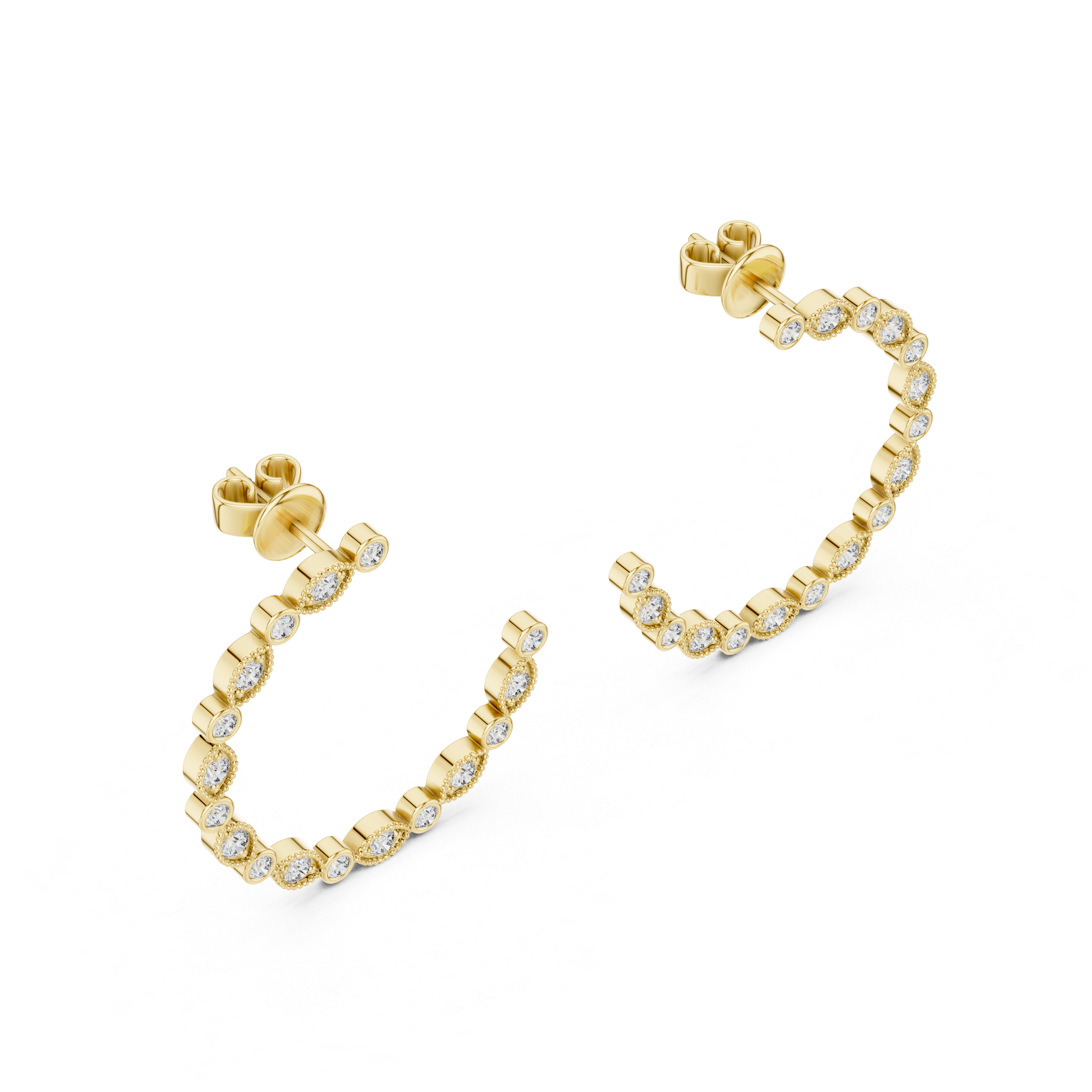 Alternating Marquise and Round Diamond Open Hoop Earrings