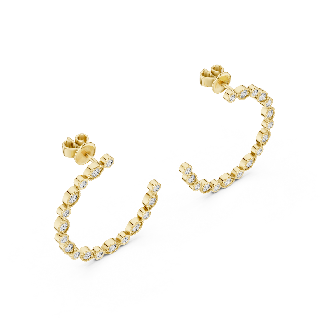 Alternating Marquise and Round Diamond Open Hoop Earrings