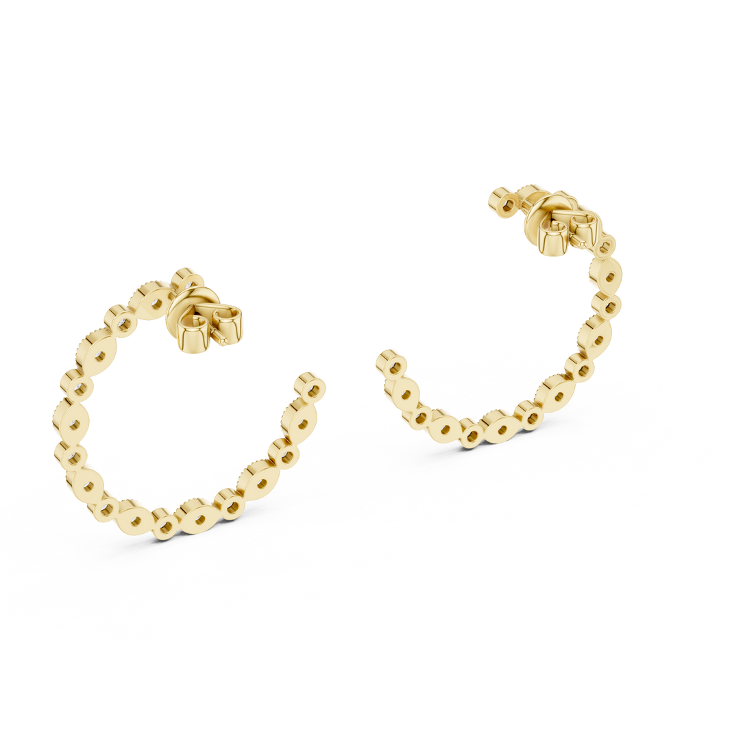 Alternating Marquise and Round Diamond Open Hoop Earrings