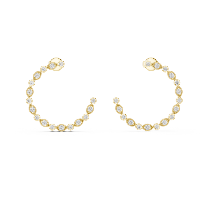 Alternating Marquise and Round Diamond Open Hoop Earrings