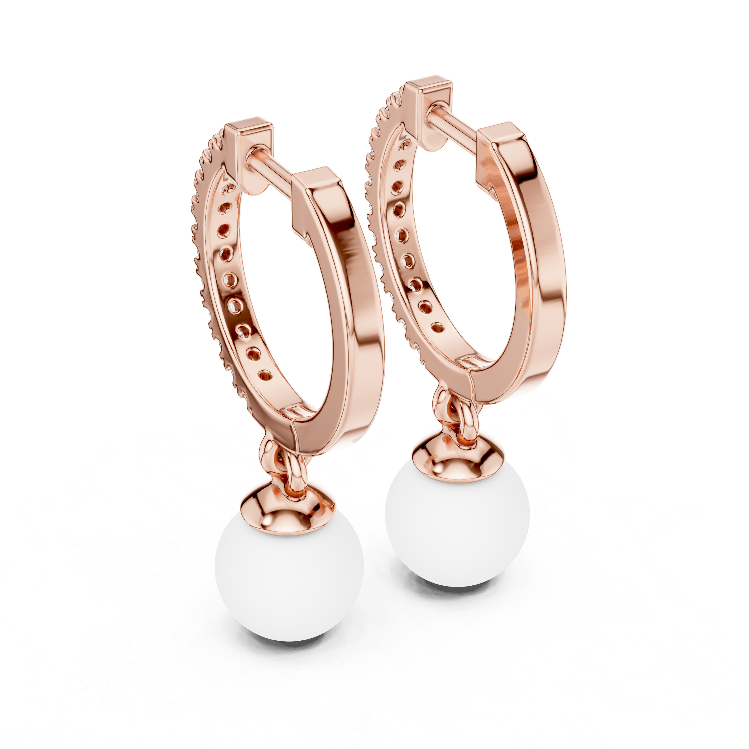 Round Brilliant Diamond Pavé Huggie Hoop Earrings with Classic Round Pearl Drop