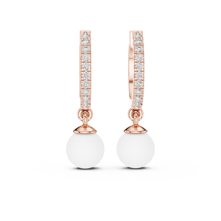 Round Brilliant Diamond Pavé Huggie Hoop Earrings with Classic Round Pearl Drop