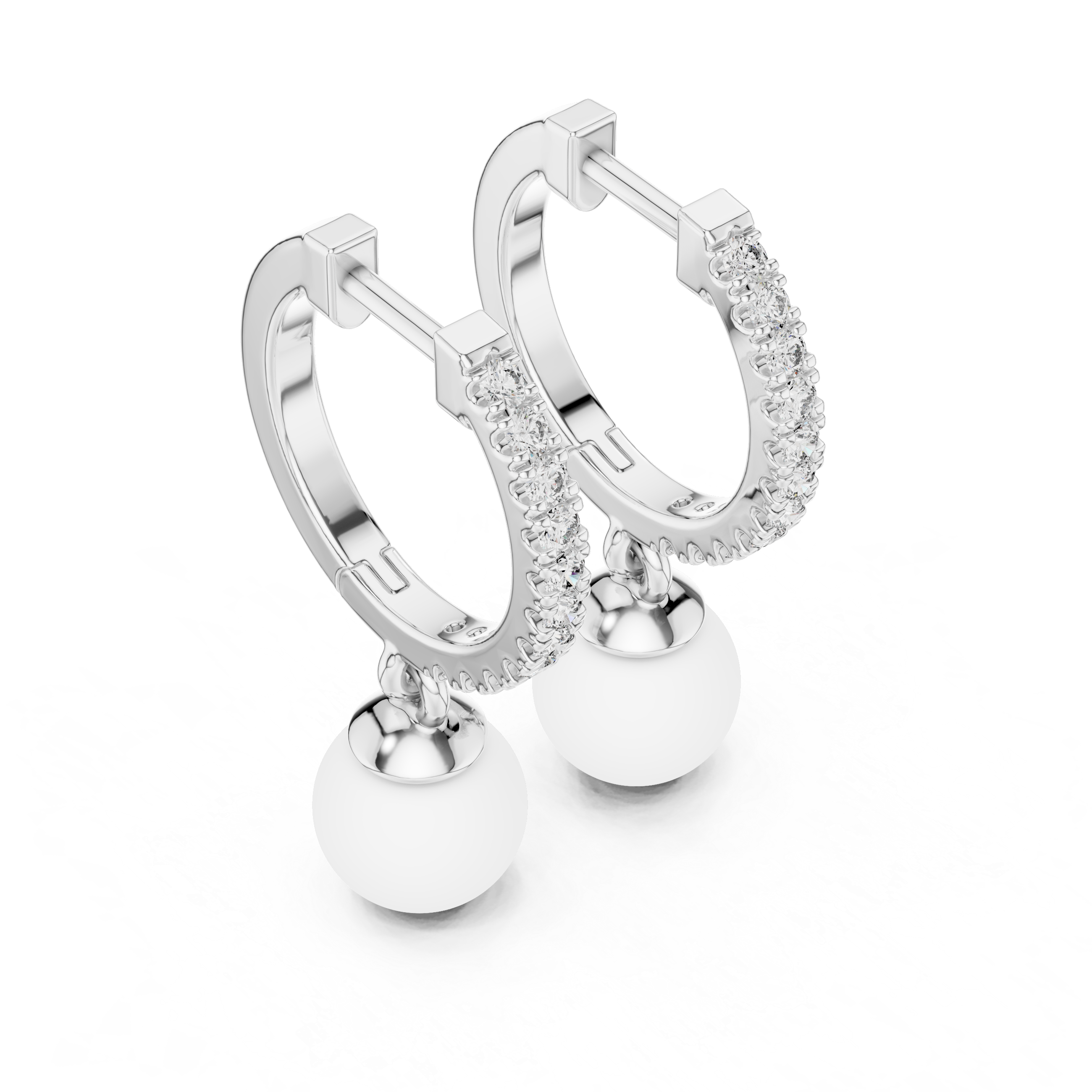 Round Brilliant Diamond Pavé Huggie Hoop Earrings with Classic Round Pearl Drop