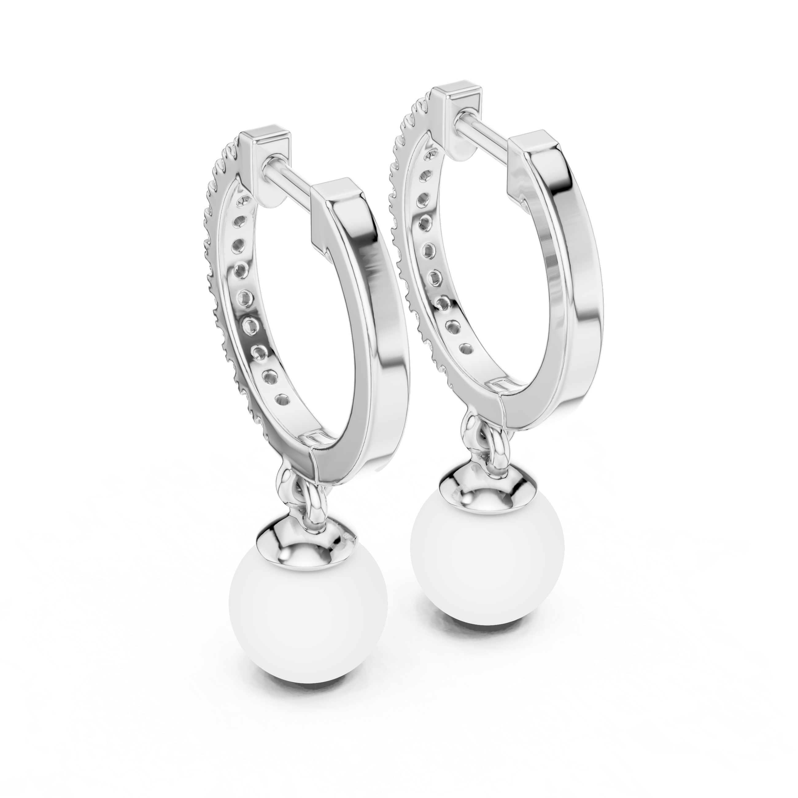 Round Brilliant Diamond Pavé Huggie Hoop Earrings with Classic Round Pearl Drop