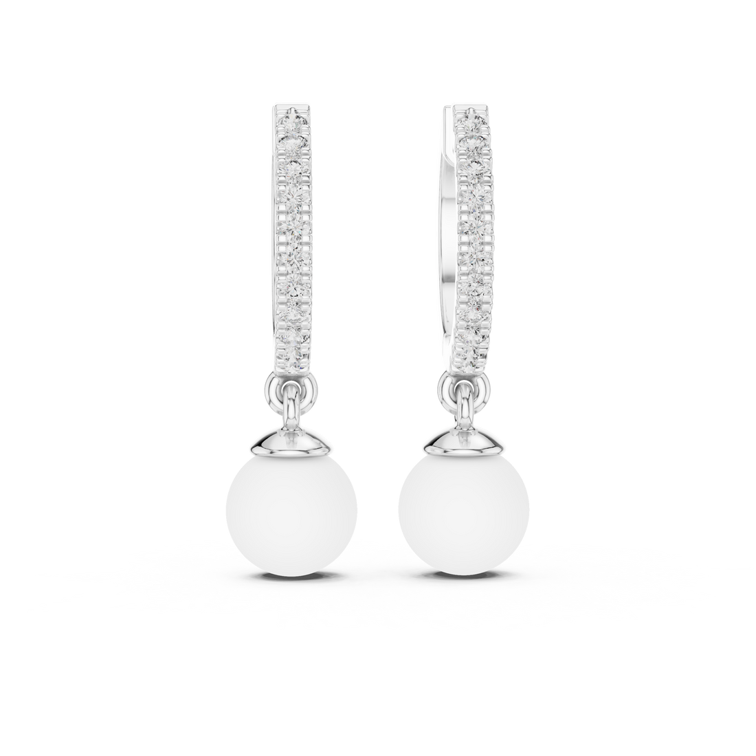 Round Brilliant Diamond Pavé Huggie Hoop Earrings with Classic Round Pearl Drop