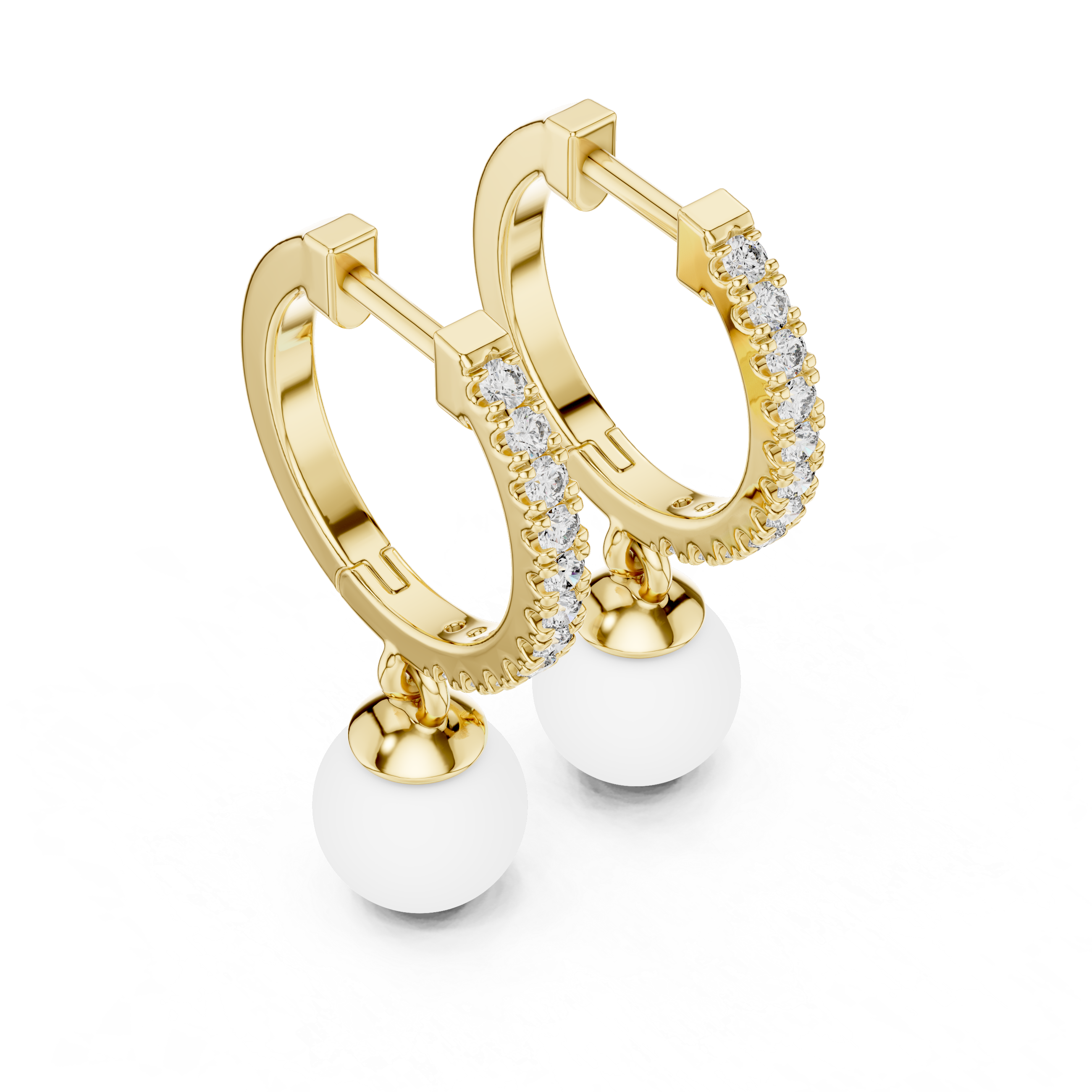 Round Brilliant Diamond Pavé Huggie Hoop Earrings with Classic Round Pearl Drop