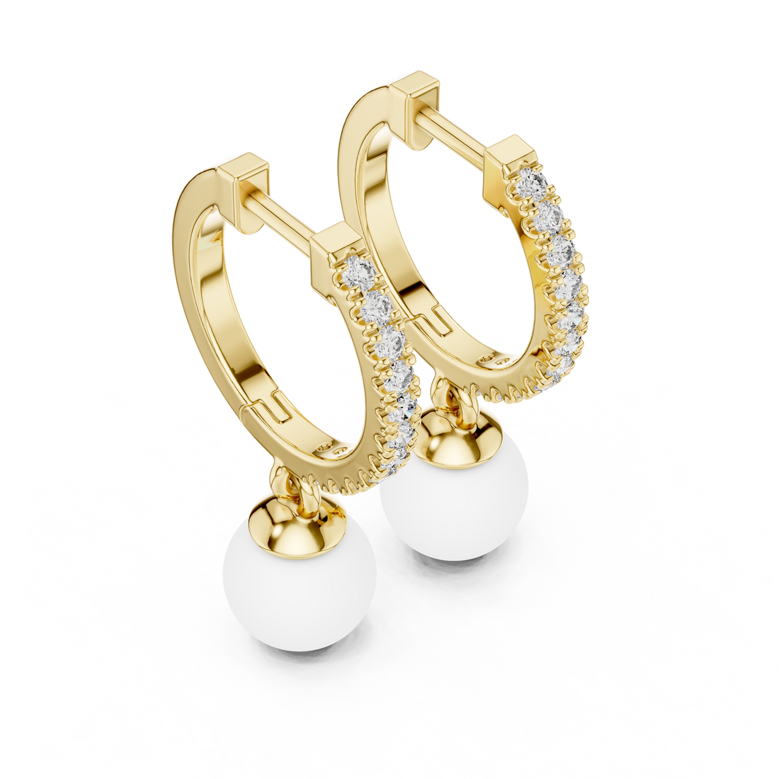 Round Brilliant Diamond Pavé Huggie Hoop Earrings with Classic Round Pearl Drop